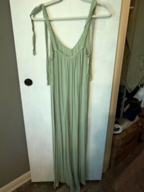 Kiwi & Punch Light Sage Green Tie-Shoulder jumpsuit